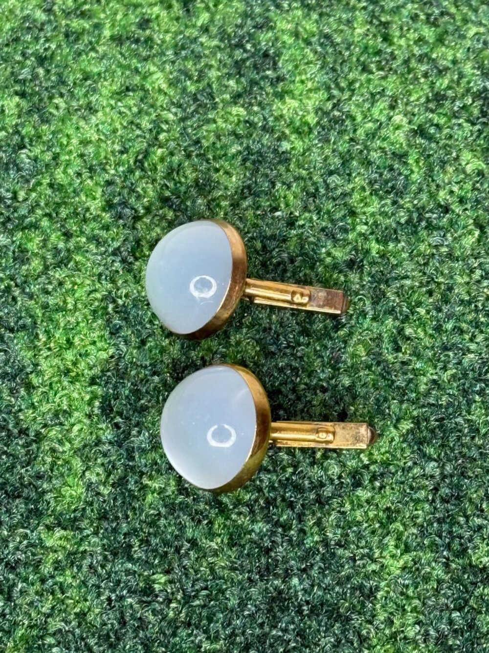 VINTAGE SWANK Light Blue CUFFLINKS Gold Tone